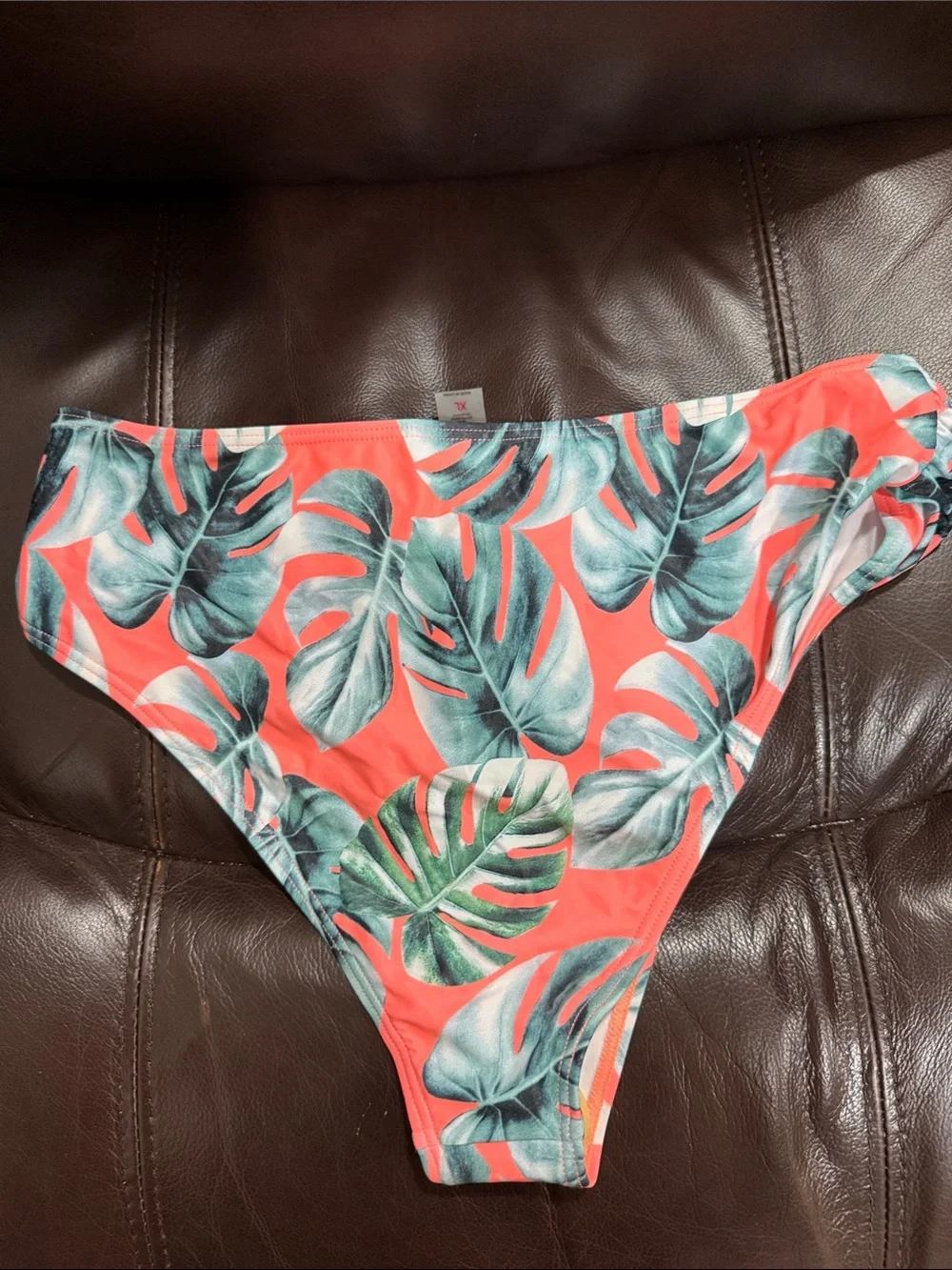 Coral Tropical Leaf Women’s Swim Bottoms
